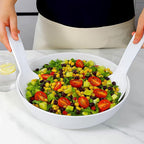 TP Melamine Salad Bowl with Utensils, 12-Inch Large Serving Bowl for Fruits Snacks Pasta, White