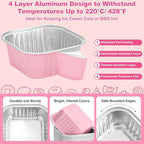 60 Pack Mini Cake Pans with Lids and Spoons, 5oz Square Aluminum Foil Loaf Pans Pink Small Cake Tins Disposable Baking Pans Dessert Cupcake Cups with Ribbon Decals for Wedding Birthday Party Picnics