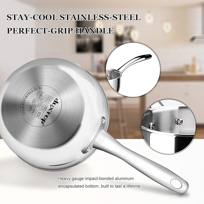 Duxtop Whole-Clad Tri-Ply Stainless Steel Saucepan with Lid, 3 Quart, Kitchen Induction Cookware
