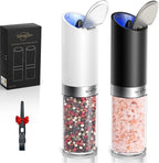 Sangcon Gravity Electric Salt and Pepper Grinder Set with Dust Cover, XL CAPACITY, Battery Operated(4 AAA), Adjustable Coarseness, One Hand Automatic Salt and Pepper Shakers Set Mill with LED Light