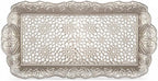Alisveristime Small Ornate Metal Serving Tray – Ottoman Motif Decorative Tray (14.2" x 7.1", 10.8 oz) (Silver)
