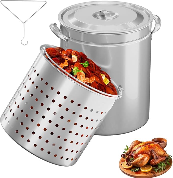 ROVSUN 62-Quart Stainless Steel Turkey Fryer & Seafood Boil Pot with Basket, Lid & Hook, Large Stock Pot for Outdoor Cooking of Turkey, Crawfish, Crab, Lobster & Shrimp