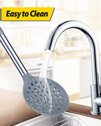 Kitchen Ladle Strainer Set of 2 Large Slotted Spoon with High Heat Resistant BPA Free Non Stick Cooking Skimmers For Draining and Frying (Grey and Teal Blue)