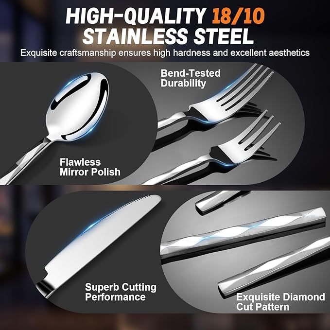SSGP Silverware Set for 4, 20 Piece Heavy Duty Stainless Steel Serving Flatware Utensils Set, Mirror Finish, Elegant & Durable, Modern Design Dishwasher Safe Cutlery Set for Home Wedding Housewarming