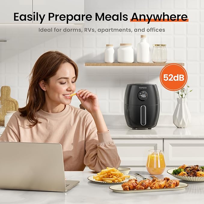 2.1Qt Small Air Fryer - Compact Digital Mini Airfryer with 7-in-1 Presets, 98% Less Oil, Adjustable Temperature & Timer, Shake Reminder, Nonstick, BPA-Free, Dishwasher Safe, Fast & Crispy Cooking