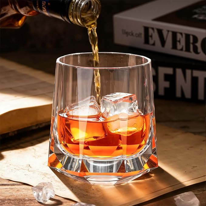 KAMMAK Crystal Old Fashioned Glass Set of 2, 8.79 oz (260ml) Hand Blown Whiskey Glasses, Tumbler with Delicate Rim & Weighted Base, Lead-Free Barware for Scotch, Bourbon, Cocktail