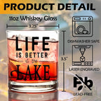 kunlisa Lake Lovers Gifts Whiskey Glasses, Lake House Decor and Gifts, Life Is Better at the Lakes 10 oz Drinking Rocks Glasses for Women Men Whisky Cocktail Scotch Bourbon Liquor
