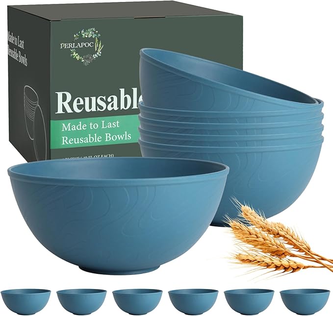 Cereal Bowls 40 OZ Set of 6, Unbreakable Lightweight Bowls Set, Microwave & Dishwasher Safe, Plastic Reusable Cereal Bowls for Soup, Salad, Noodle, Snack, Fruit, Blue