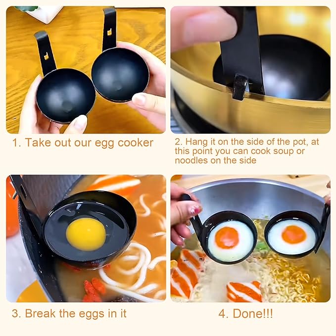 2 Pcs Egg Poacher Stainless Steel poached egg cooker,Hangable poached egg cups for Easy Cooking,poached egg pan for Making Soft Boiled Eggs