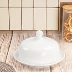 jingsongdafa Butter dish with lid, white porcelain dome cheese dish with handle, separate small butter tray, cute ceramic dessert serving bowl, suitable for dining table, countertop, refrigerator
