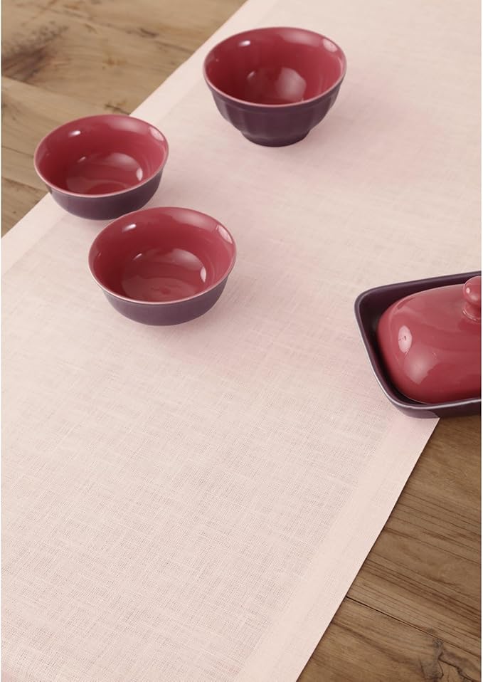 Solino Home Linen Pink Table Runner 48 Inches - 100% Pure Linen Small Table Runner 14 x 48 Inch Ideal for Dresser and Coffee Tables - Summer, Halloween - Fete