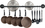 OROPY 38 inch Pot Bar Rack Wall Mounted Detachable Pans Hanging Rail Kitchen Lids Utensils Hanger with 14 S Hooks Black