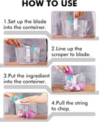 GDL Food Chopper, Pull Onion Chopper Dicer, Hand Powered Food Chopper, Fast Cutting Hand Chopper Mincer for Oinon, Garlic, Nut, 3.4 Cups 0.8L, White