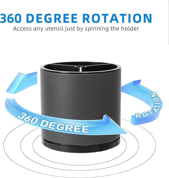 Kitchen Utensil Holder Silverware Organizer 360°Rotating For Counter Organizer Stainless Steel Storage Silverware Caddy 3 Compartment Flatware Spoon Spatula Tool Cutlery Container（Grey）