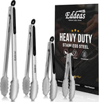 Grill Tongs - BBQ Tongs Heat Resistant 600 Degrees, Heavy Duty Metal, Perfect for Cooking, Grilling, Set of 4, 7",9",12" & 14 inch Black