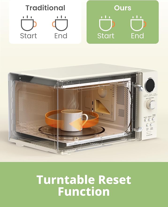 COMFEE Retro Ovens, Small 9 Preset Programs, 0.9 cu.ft Countertop Compact Microwaves with Multi-Stage Cooking, Mute Function, LED Digital, Apricot/900W, CMO-MMP02AA(at), Apricot