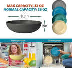 Teivio 8.4" Large Plastic Pasta Bowls Reusable, 45 oz Pasta Serving Bowl Set of 12, Kitchen Wheat Straw Serving Deep Plate Bowls for Salad, Cereal,Soup,Unbreakable Dishwasher Safe, Multicolor