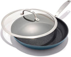 OXO Enhanced 12” Nonstick Frying Pan Skillet with Lid, Ceramic PFAS-Free Cookware, Stainless Steel Handle, Eggs & Omelets, Dishwasher & Oven Safe, Storm Blue