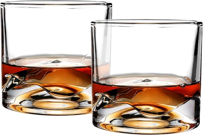 LIITON Mont Blanc Heavy Crystal Whiskey Glasses Gift Set of 2, Thick Freezable Bourbon Glass 1lb Each, Premium Whiskey Gifts for Men, Frozen Crystal Chills Cocktails, 10 oz