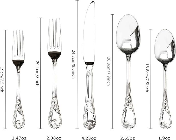 20-piece Silverware Set for 4, 18/10 Stainless Steel Flatware Set, Fine Silverware Set, Serving Utensil Sets, Finely Polished and Dishwasher Safe, Royaok