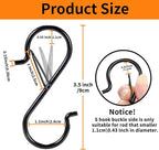 24 PCS S Hooks for Hanging with Safety Buckle, 3.5 inch Heavy Duty Metal S Shaped Hooks for Kitchen Utensil, Cups, Pots, Plants, Bags, Hats (Black)