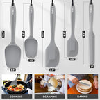 Walfos Silicone Spatula -5 Pieces Heat Resistant Kitchen Spoon Spatulas（600°F), Strong Steel Core and One-Pieces Seamless Design, Prefect for Cooking Mixing Baking - BPA Free and Dishwasher Safe,Gray
