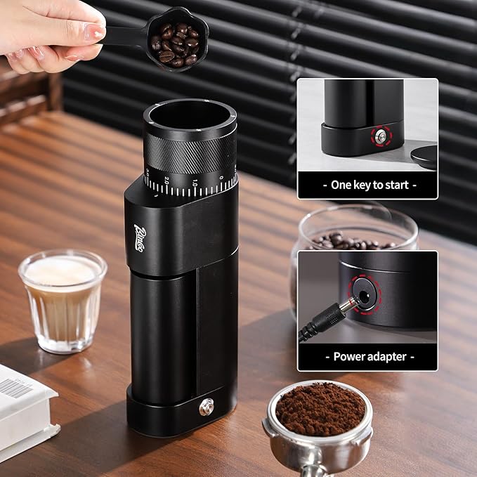 Espresso Grinder for Home Use - Stepless Adjustment Electric Burr Coffee Grinders, One-Touch Coffee Bean Grinder with 38mm 6-Star Conical Burr, Magnetic Dosing Cup and Air-Blowing