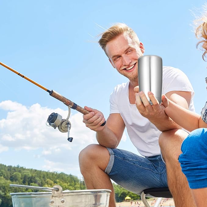 VEGOND 20oz Tumbler with Lid and Straw Stainless Steel Tumbler Cup Bulk Vacuum Insulated Double Wall Travel Coffee Mug Powder Coated Coffee Cup(Stainless 6 Pack