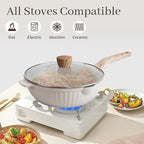 Pots and Pans Set Non Stick, 17Pcs Kitchen Cookware Sets, Granite Stone Induction Cookware Non Stick Cooking Set w/Frying Pans, Saucepans, Sauté Pan (PFOA Free), Cream White