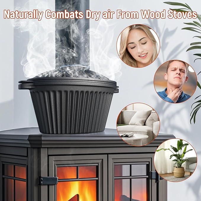 Wood Stove Steamer, Cast Iron Humidifier for Wood Stove, Cast Iron Steamer Pot, Trivet, Lattice Top, Pre-Seasoned, Fireplace Humidifier Cookware Set, All Seasons Cookware Set.