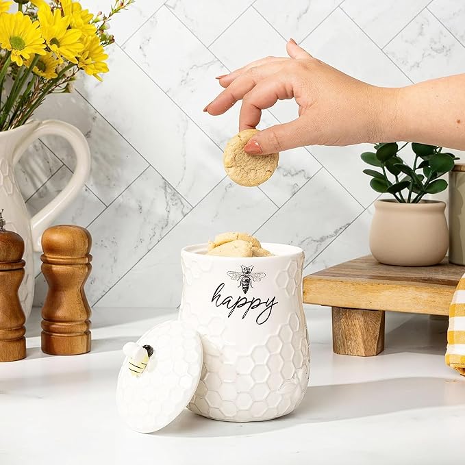 Young's Inc Ceramic Treat Jar with Lid, Joy Airtight Cat Dog Treat Jar, Rustic Kitchen Décor, Treats for Pets, Cookies, Candies, Decorative with Lids