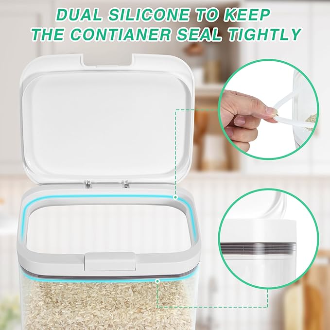 Rice Storage Container - 5.8 Qt | 11 Lbs Crystal-Clear Plastic Food Storage Container Bin with Pop-up Lid for Rice Flour Sugar, Dry Food Holder for Kitchen Pantry Organization and Storage
