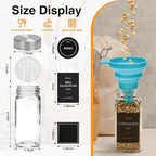 24 Pcs Glass Spice Jars with Label, 4oz Spice Jars with Lids, Seasoning containers Set, Comes with spice bottle caps, Silicone Collapsible Funnel,chalk, for Spice Rack, Cabinet, Drawer