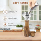 2 Pack Acacia Wood Salt and Pepper Grinder Set – 8” Manual Mills with Adjustable Ceramic Core, Stainless Steel, Tray, Spoon, Brush & Funnel – Rustic Wooden Gift Set for Kitchen or Table