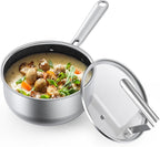 PekGema Saucepan with Lid, Hybrid Nonstick Sauce Pot 1.5 Quart, Tri-Ply Stainless Steel, PFOA FREE Small Pot, Induction Compatible, Oven and Dishwasher Safe