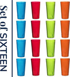 US Acrylic Cafe Plastic Reusable Tumblers (Set of 16) 20-ounce Water Cups Assorted Colors | Restaurant Style Drinking Glasses Value Set, Stackable, BPA-free, Made in the USA | Top-rack Dishwasher Safe