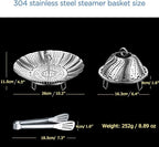 Vegetable Steamer Basket, 304 Stainless Steel Steamer for Cooking, Expendable Food Steamer to Fit Various Size Pot (6.4" to 10.2" + 7.3" Kitchen Tong)