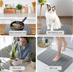 Stone Dish Drying Mat with PU Leather Surface for Kitchen Counter, Water-Absorbent Collapsible Roll up, Quick Dry, Non-Slip for Cups Dishes Bottles,Removable and washable(Medium Gray, 23.6”x15.4”)