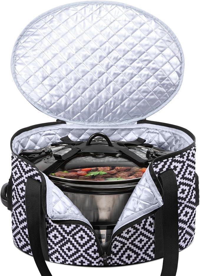 BAGSPRITE Slow Cooker Carrying Case Compatible with 6-8 Quart Crockpot Carrier for Hot Food and Hamlton Beach Slow Cooker Tote with Lid Fastener for Crock-pot Dust Cover Applicances