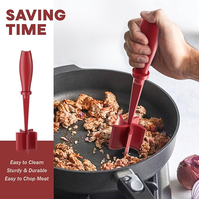 Meat Chopper, Upgrade Hamburger Smasher, Premium Heat Resistant Meat Masher for Ground Beef, Ground Turkey and More, Non Stick Mix Grinder-Red