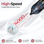 YARRAMATE Electric Milk Frother Wand with Stainless Steel Whisk and Stand, Fast Rechargeable Coffee Mixer with 3 Speeds, Handheld Drink Stirrer, Whisk Foam Maker for Lattes, Cappuccino, Matcha (Black)