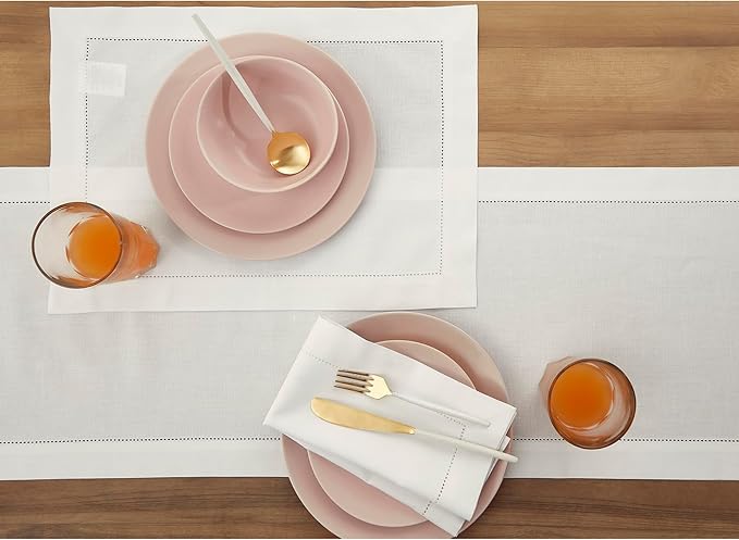 Solino Home White Table Runner 90 Inches Long - Cotton Linen Hemstitch 14 x 90 Inch Table Runner for Dining, Summer, Fall, Autumn, Halloween