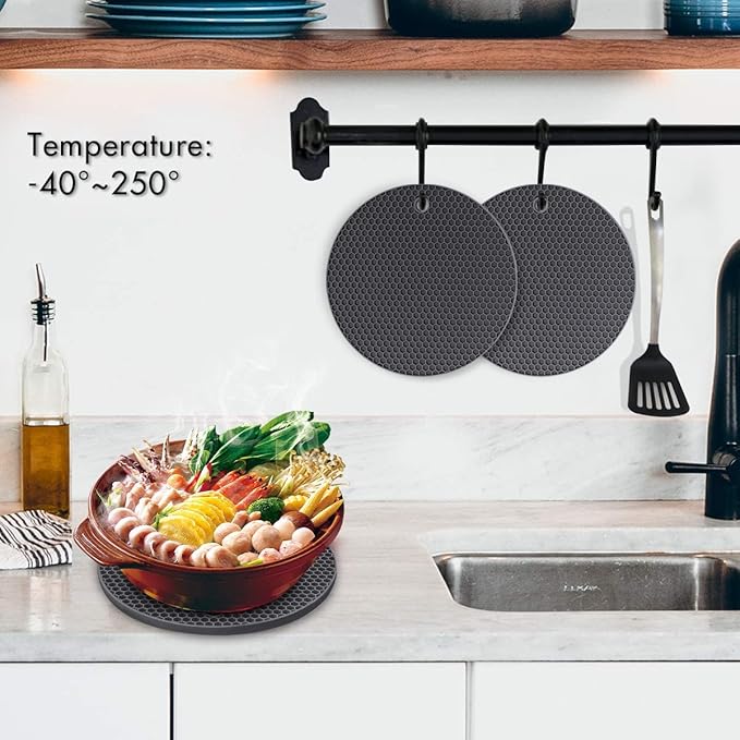 Silicone Trivets for Hot Pots and Pans, 0.31" Thick Trivet Mat for Hot Dishes Set of 4, Heat Resistant Durable Flexible Silicone Mat Pot Mat for Countertop, Easy to Wash and Dry, Dark Gray