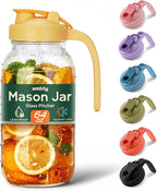 SMIRLY 64 oz Mason Jar Pitcher,Glass Pitcher with Wide Mouth,Water Jug with Double Leak Proof Lid for Iced Coffee,Hot Water,Breast Milk