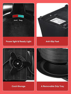 Waffle Maker, 1400W Double Belgian Waffle Iron 180° Flip, 8 Slices in 3 Mins, Rotating & Nonstick Plates, Anti-Scald, Removable Drip Tray Easy to Clean, Cool Touch Handle, Space-Saving Storage(Black)