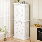 YITAHOME 72'' Tall Kitchen Pantry, Farmhouse Kitchen Storage Cabinets with Barn Doors, Drawer and Adjustable Shelves, Wood Cupboard for Kitchen, Dining Room, Bathroom, White