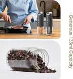 Electric Salt and Pepper Grinder Set – Rechargeable Gravity Automatic Pepper Mill Gift Set with LED Light & 6 Adjustable Coarseness