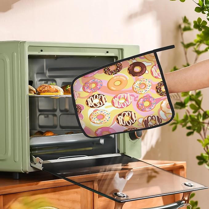 2 Pack Colorful Donuts Pot Holders for Kitchen Heat Resistant, Potholders for Kitchens Washable for Cooking & Baking & Microwave