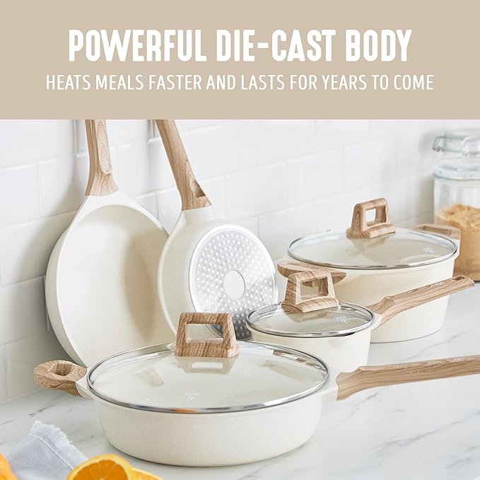 GreenLife 8 Piece Ceramic Nonstick Cookware Set, Induction Suitable Non Toxic PFAS-Free Pots & Pans, Dishwasher Safe, Cooking Set, Stock Pot, Saucepans & Frying Pans, Kitchen Cooking, Granite Cream