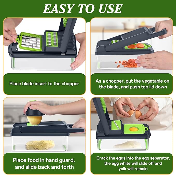 HomeHacks Vegetable Chopper Vegetable Cutter, 12 in 1 Kitchen Gadget, Dicer, Slicer, Onion Cutter, Salad, Cheese Grater & Egg Separator - Multi-Functional Veggie Chopper Lid with Handle (Grey)